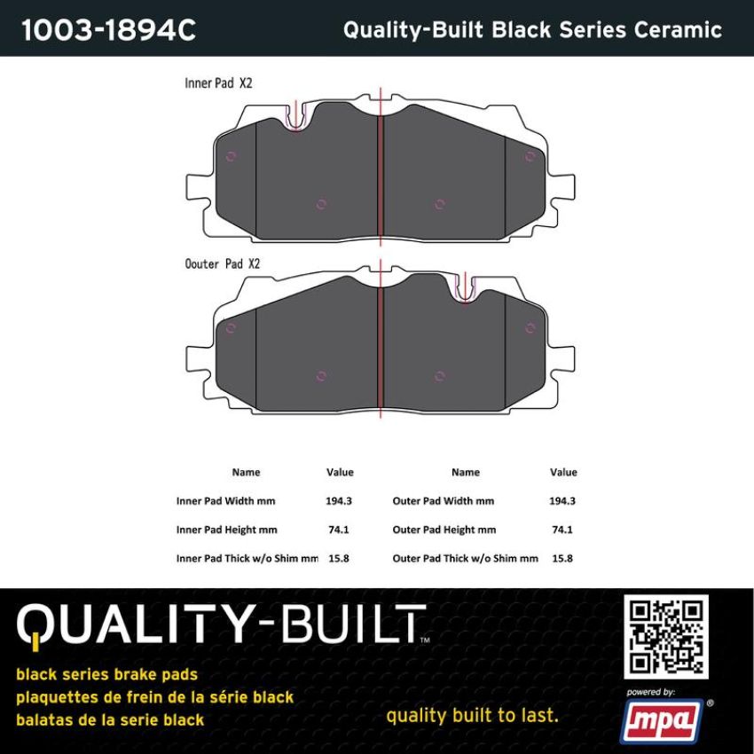 MPA 1003-1894C Quality-Built Black Series Ceramic Brake Pads