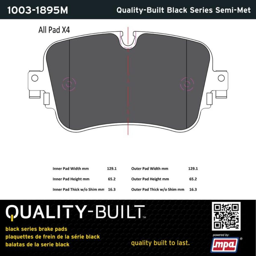 MPA 1003-1895M Quality-Built Black Series Semi-Metallic Brake Pads