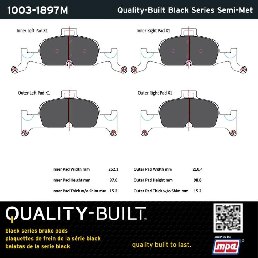 MPA 1003-1897M Quality-Built Black Series Semi-Metallic Brake Pads