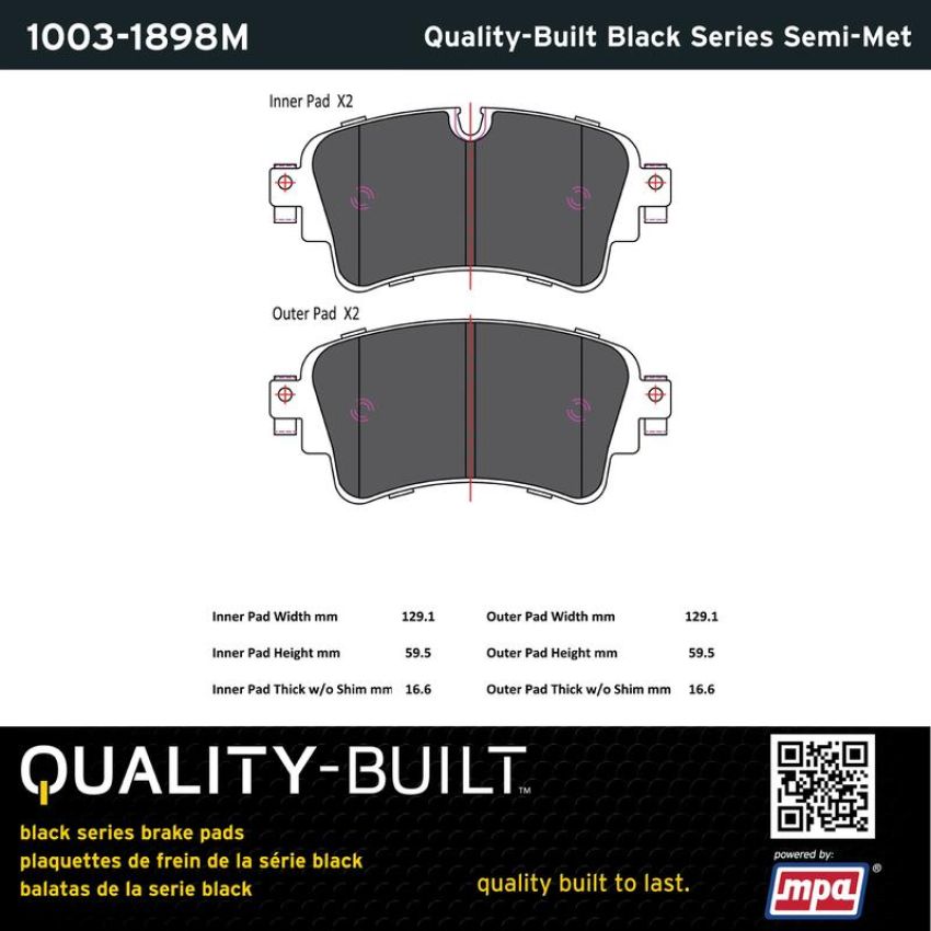 MPA 1003-1898M Quality-Built Black Series Semi-Metallic Brake Pads