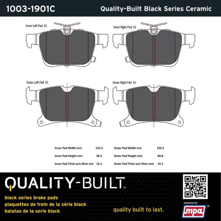 MPA 1003-1901C Quality-Built Black Series Ceramic Brake Pads w/ Hardware
