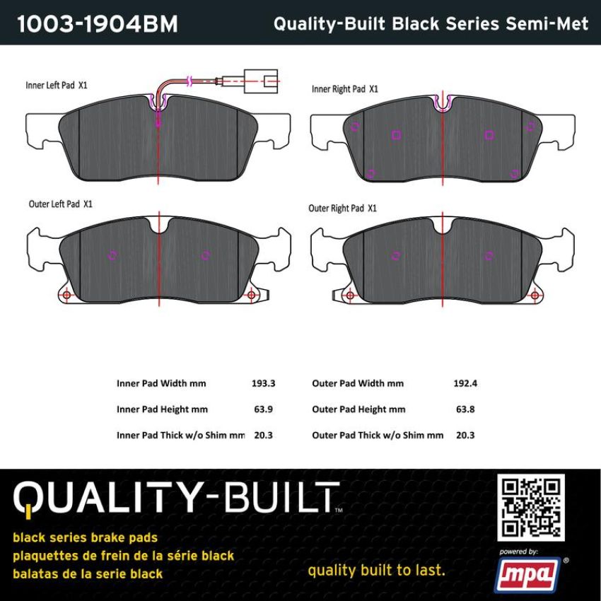 MPA 1003-1904BM Quality-Built Black Series Semi-Metallic Brake Pads