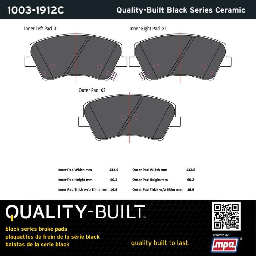 MPA 1003-1912C Quality-Built Black Series Ceramic Brake Pads w/ Hardware