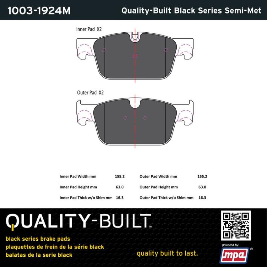 MPA 1003-1924M Quality-Built Black Series Semi-Metallic Brake Pads