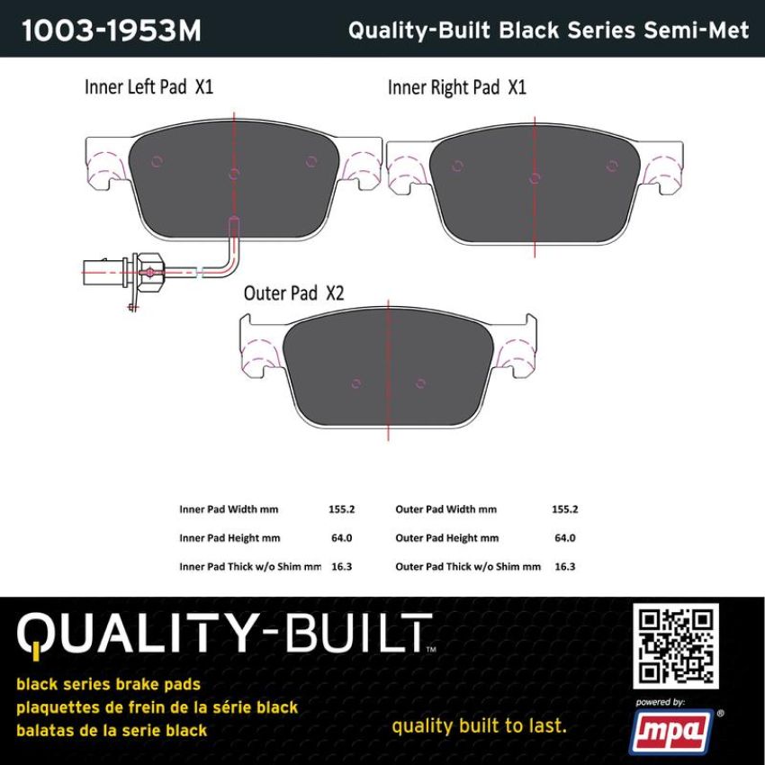 MPA 1003-1953M Quality-Built Black Series Semi-Metallic Brake Pads