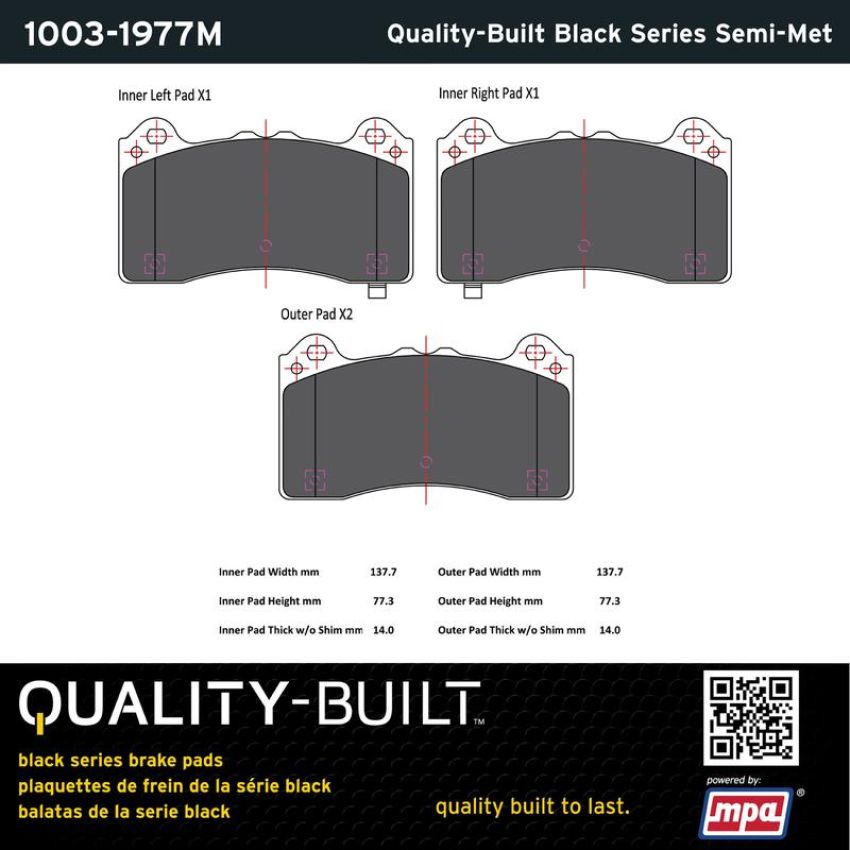 MPA 1003-1977M Quality-Built Black Series Semi-Metallic Brake Pads
