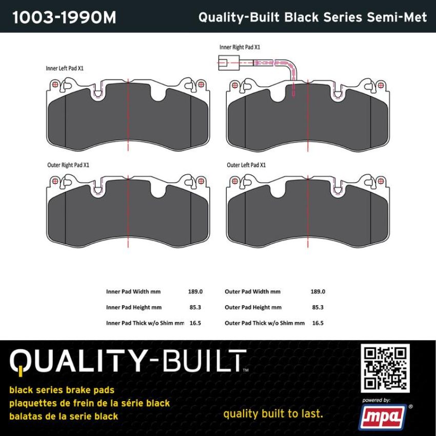 MPA 1003-1990M Quality-Built Black Series Semi-Metallic Brake Pads