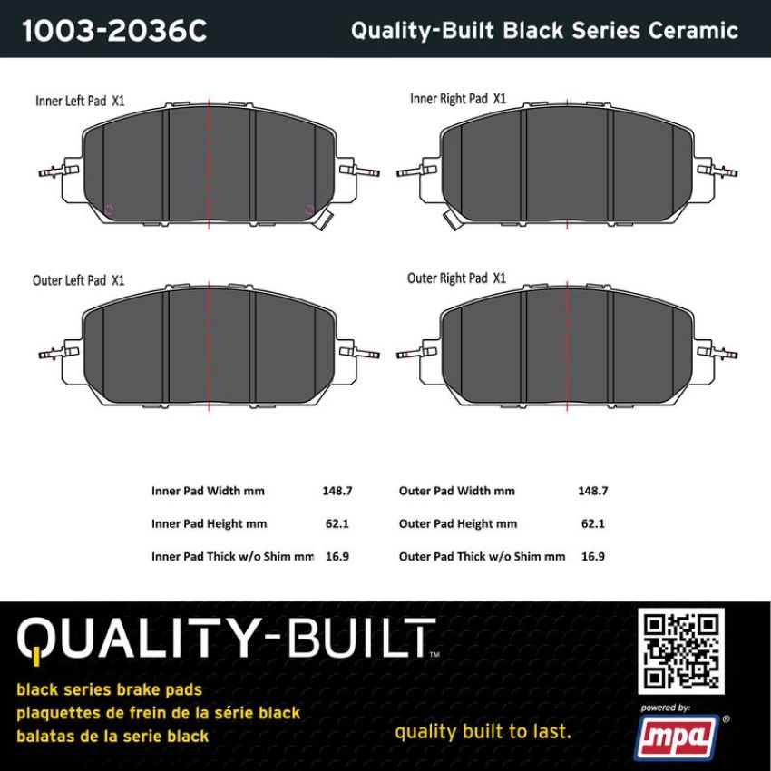 MPA 1003-2036C Quality-Built Black Series Ceramic Brake Pads w/ Hardware