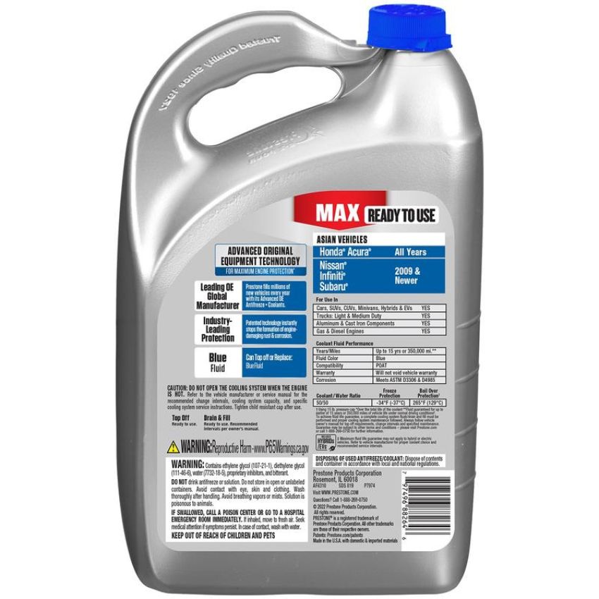 Prestone AF6310 Prestone MAX Original Equipment Antifreeze+Coolant. Asian Blue, 50/50 RTU, 1 Gal