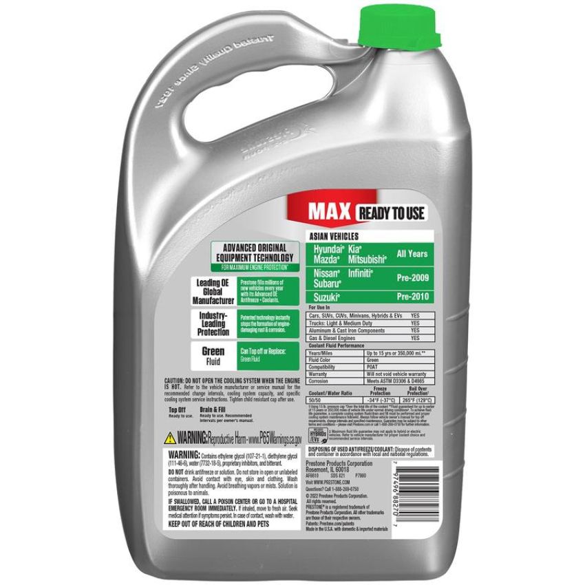 Prestone AF6610 Prestone MAX Antifreeze/Coolant Asian Green 50/50 Premixed 1 Gallon