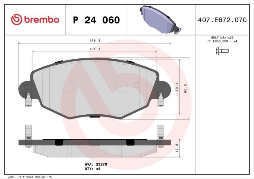Brembo KT04235 Brembo low-met brake pad and UV coated vented  brake disc kit