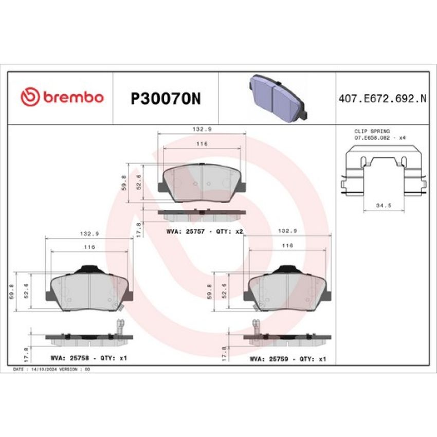 Brembo KT00948 Brembo ceramic brake pad and UV coated vented  brake disc kit