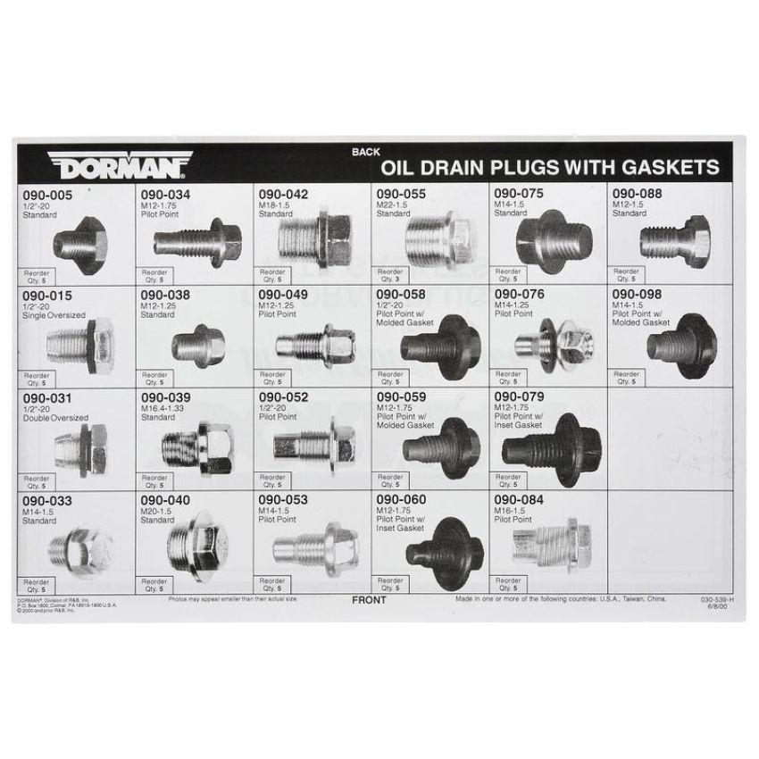 DORMAN 030-539 Oil Drain Plug Tech Tray - 22 SKUs - 44 Pieces