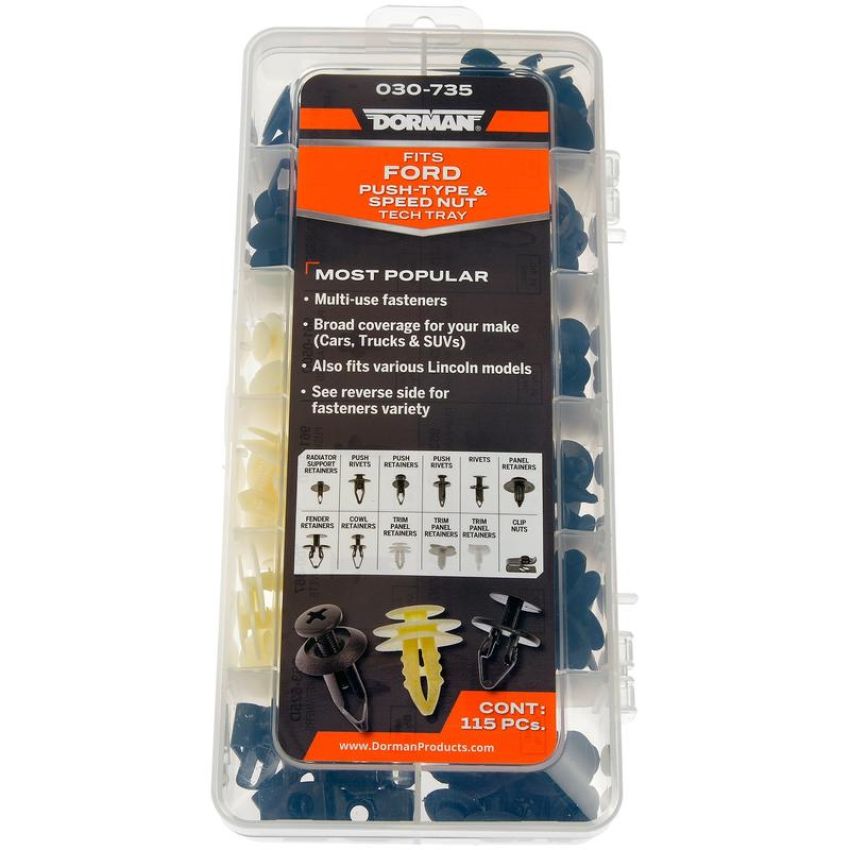 DORMAN 030-735 Ford Fastener Tech Tray - Push-Type Retainers And Speed Nut