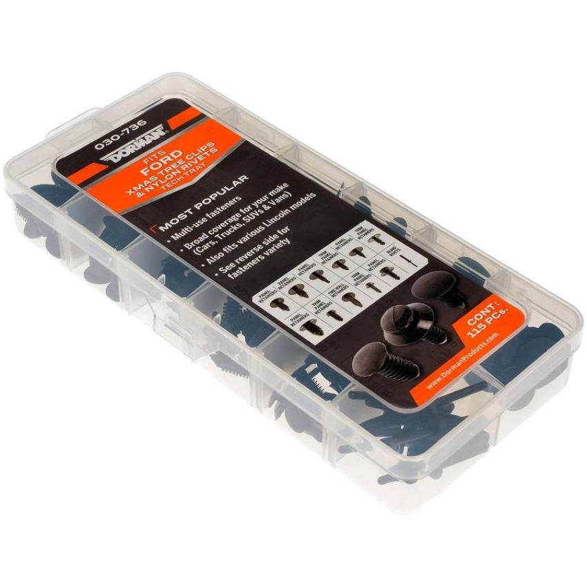DORMAN 030-736 Ford Fastener Tech Tray - Xmas Tree Clips And Nylon Rivets