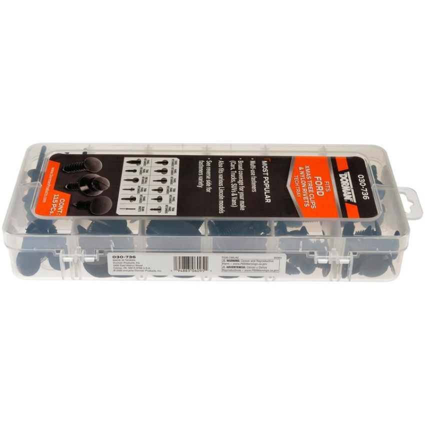 DORMAN 030-736 Ford Fastener Tech Tray - Xmas Tree Clips And Nylon Rivets