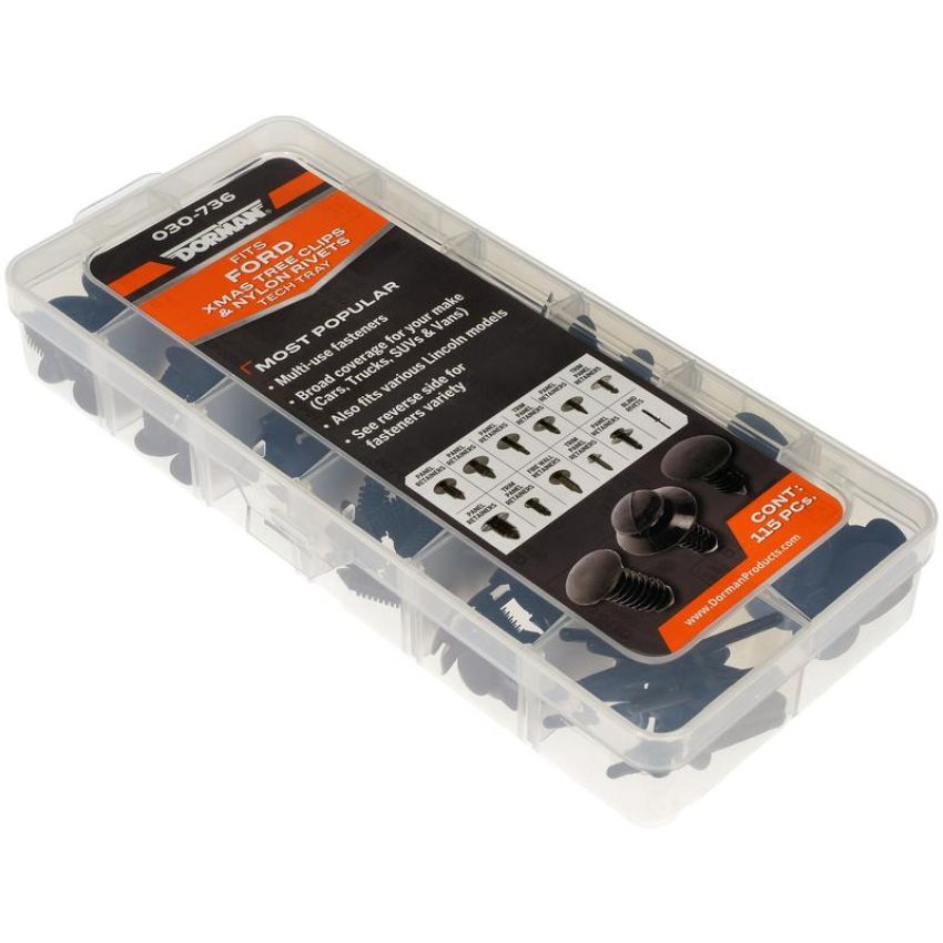 DORMAN 030-736 Ford Fastener Tech Tray - Xmas Tree Clips And Nylon Rivets