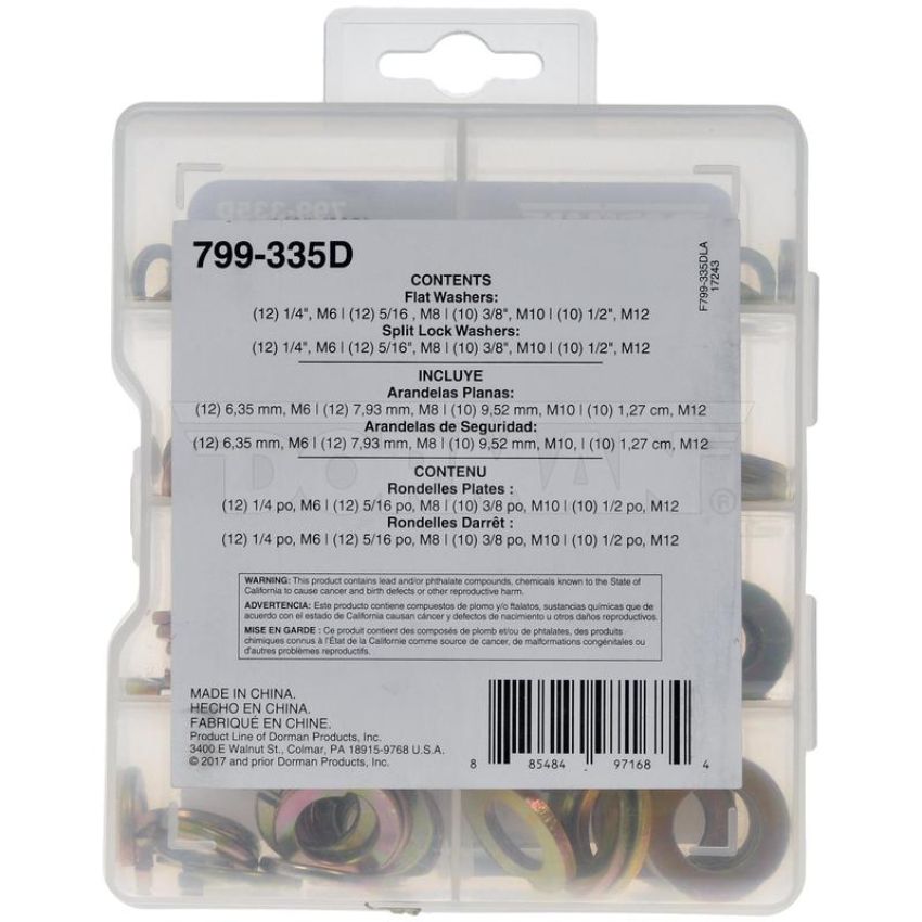 DORMAN 799-335D Pro Pack Washers Grade 8/Class 10.9 - 88 Pieces
