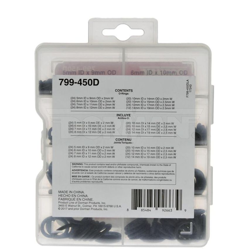 DORMAN 799-450D Pro Pack Metric O-Rings - 172 Pieces