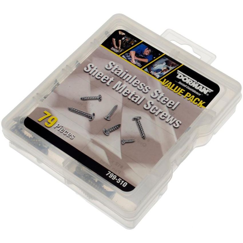 DORMAN 799-510 Sheet Metal Screw Stainless Steel Value Pack- 8 Sku's- 79 Pieces