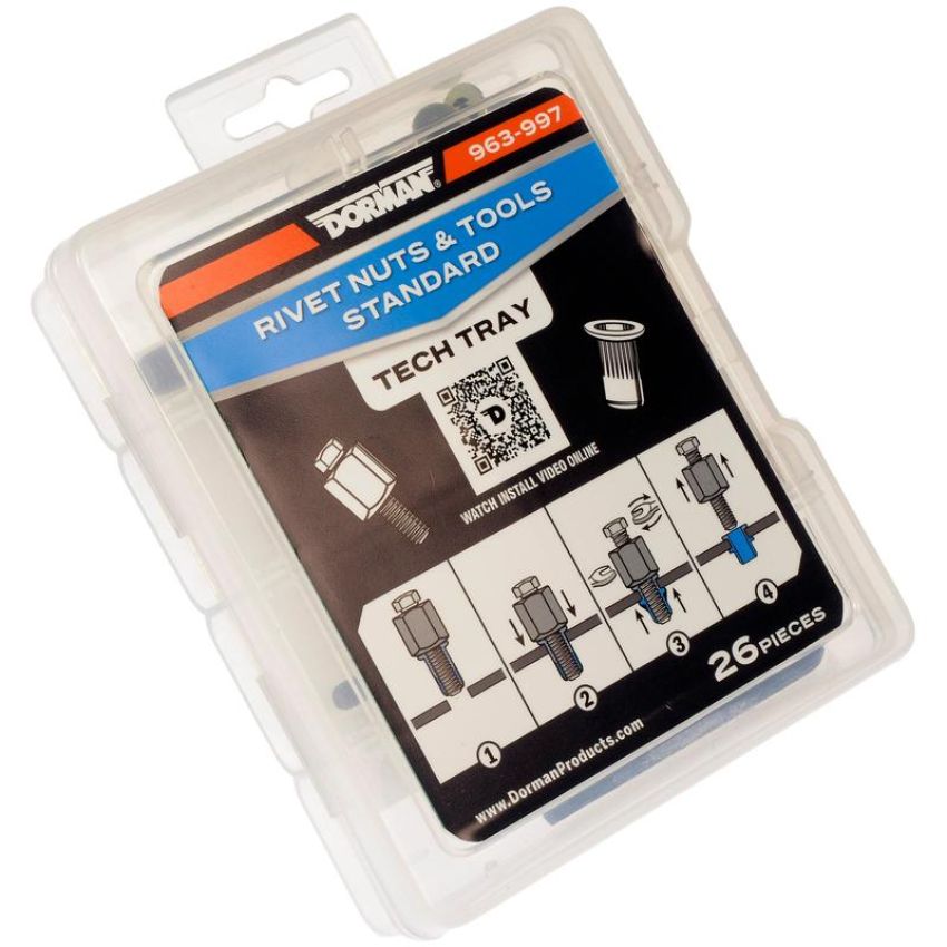 DORMAN 963-997 Rivet Nuts And Hand Tool Assortment - #10-24, 1/4-20, 5/16-18