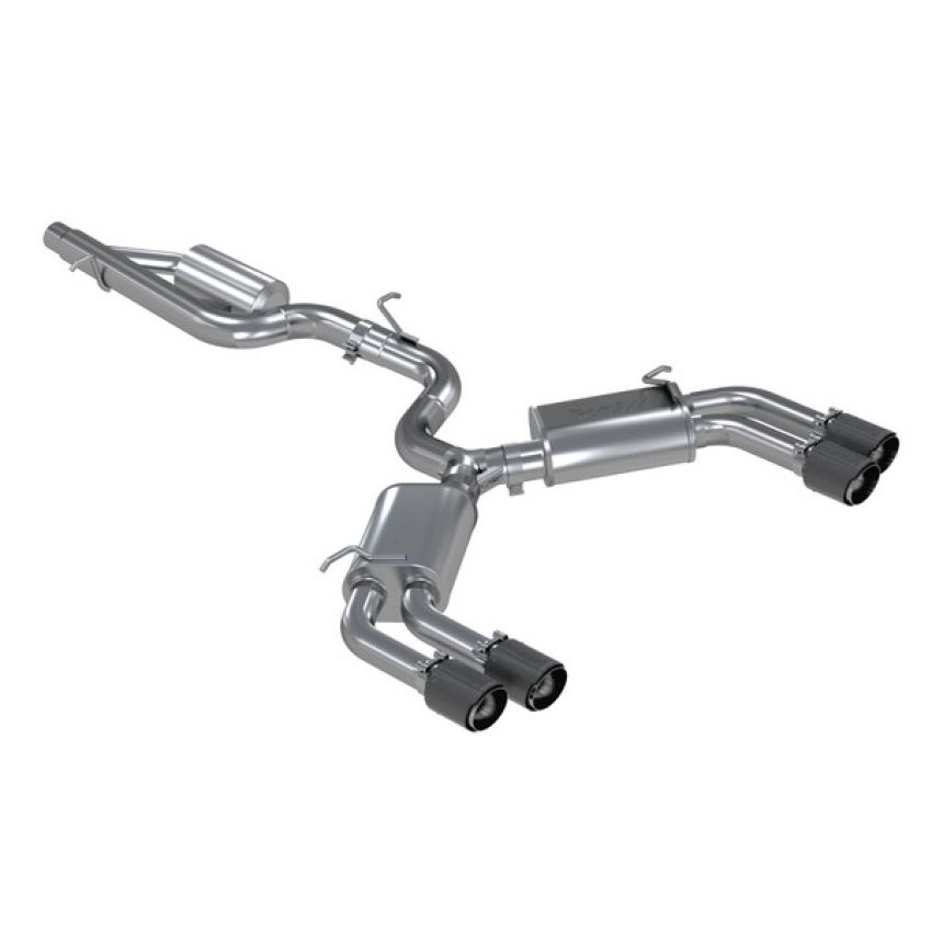 MBRP Exhaust S46013CF 3in. Cat-Back; Valve Delete; Quad Split Rear Exit; T304; CF Tips