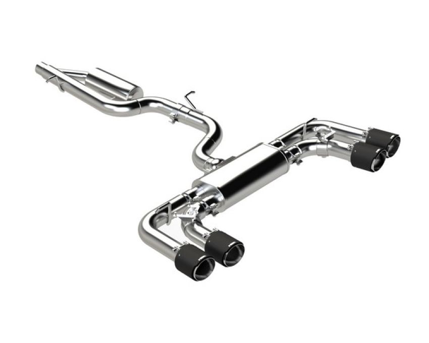 MBRP Exhaust S46133CF 3in. Cat-Back; 2.5in. Quad Split Rear Exit; Active; T304; CF Tips