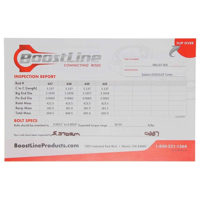 Boostline SB5137905 Connecting Rod, Subaru Ej20/Ej25 Turbo, 130.50 mm Length, ARP2000, Set of 4
