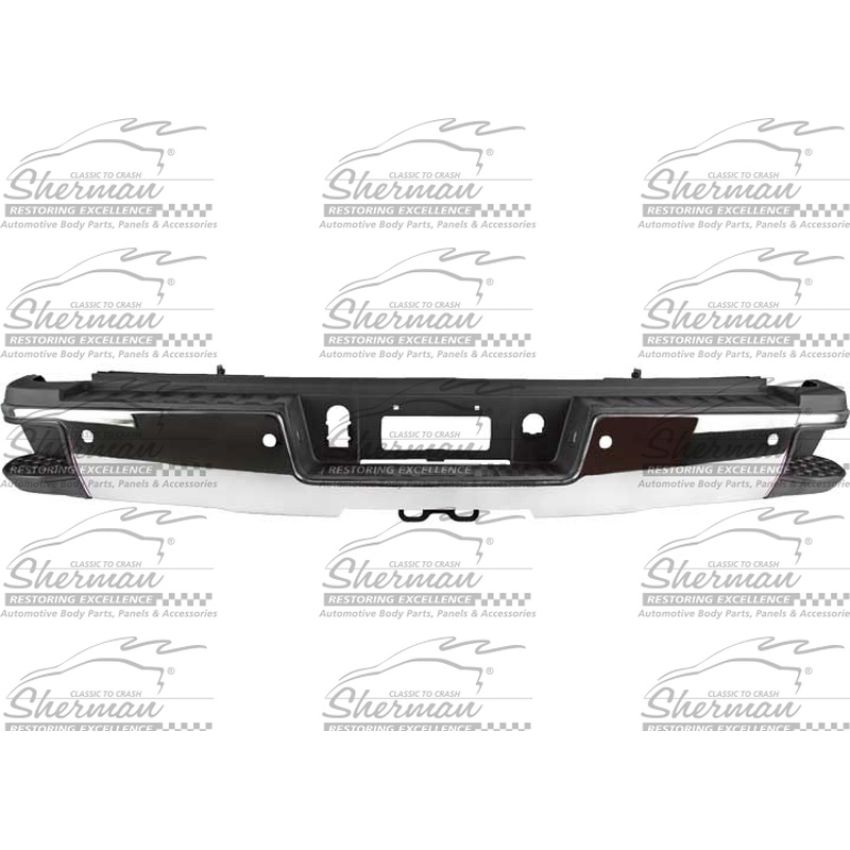 RR BUMPER ASSY SNGL RR WHEELS;W/HITCH BAR;W/PARK;W/O SENSORS;CHRM;SILVER/SIERRA 2500/3500 HD 15-19