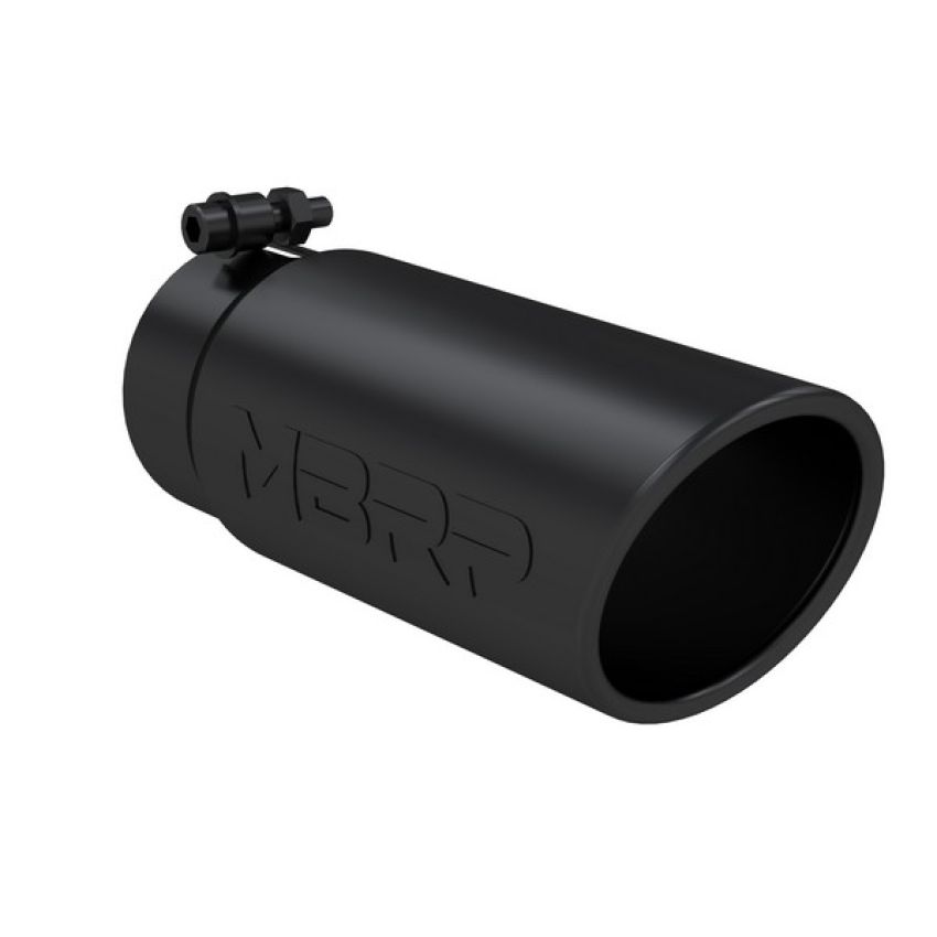MBRP Exhaust T5112BLK Tip; 4in. O.D. Angled Rolled End 3in. inlet 10in. Length; BLK.