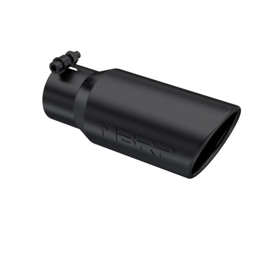 MBRP Exhaust T5155BLK Tip; 4in. O.D.; Angled Rolled End; 3in. inlet; 10in. Length; Black Series.