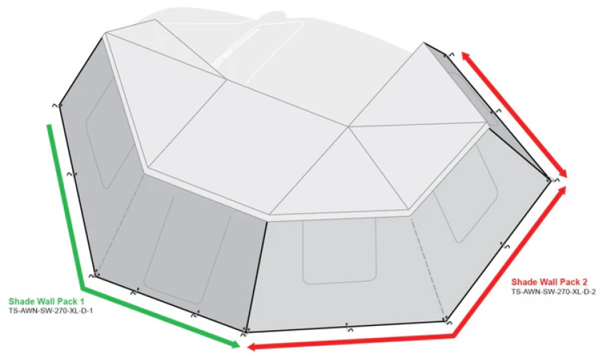 Tuff Stuff Overland TSAWNSW270XLD2 270 DEGREE AWNING, XL, DRIVER SIDE, SHADE WALL PACK 2