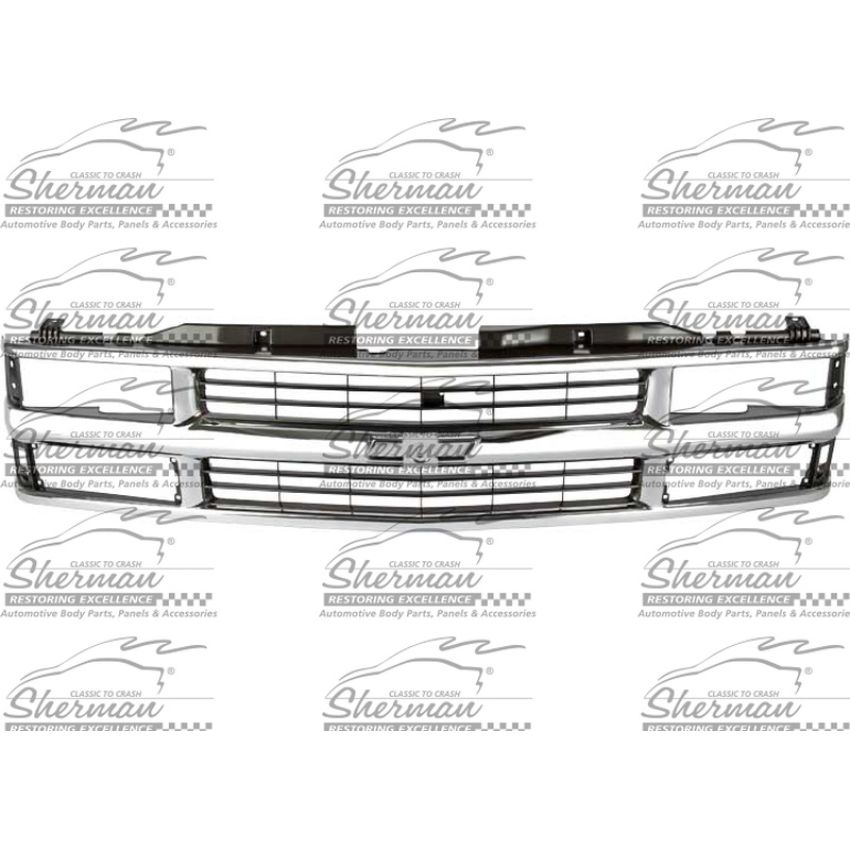 GRILLE CHR/SIL/BLK W/ COMP TYPE HEADLAMP CHEVY C/K P/U 94-02 ; SUBURBAN/BLAZER/TAHOE 99-00
