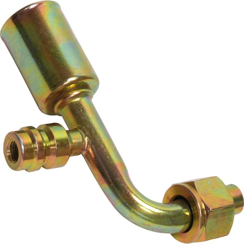 Universal Air Conditioning FT 1322-3SBC A/C Refrigerant Hose Fitting -- Steel 90Âº Female Oring Beadlock Ftg. w/ Svc Port