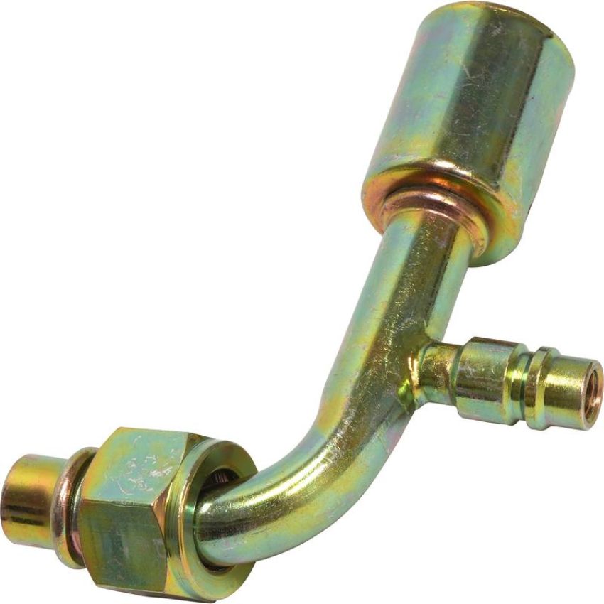 Universal Air Conditioning FT 1323-3SBC A/C Refrigerant Hose Fitting -- Steel 90Âº Female Oring Beadlock Ftg. w/ Svc Port