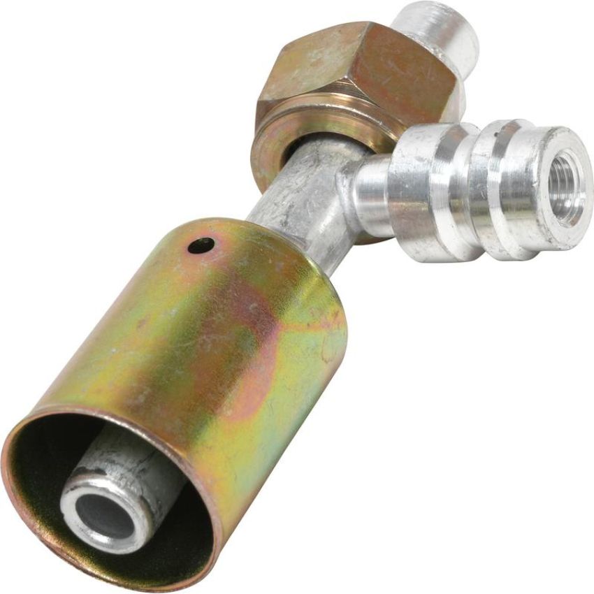 Universal Air Conditioning FT 3023C A/C Refrigerant Hose Fitting -- Alum. Str. Female Oring Beadlock Ftg. w/ Svc Port