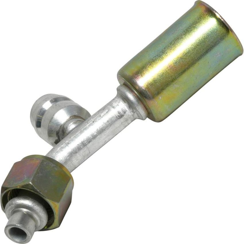 Universal Air Conditioning FT 3113C A/C Refrigerant Hose Fitting -- Alum. 45Âº Female Oring Beadlock Ftg. w/ Svc Port