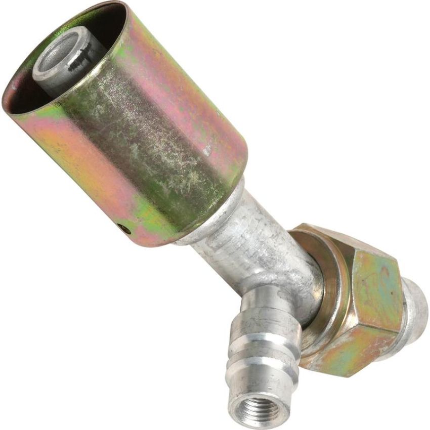 Universal Air Conditioning FT 3133C A/C Refrigerant Hose Fitting -- Alum. 45Âº Female Oring Beadlock Ftg. w/ Svc Port