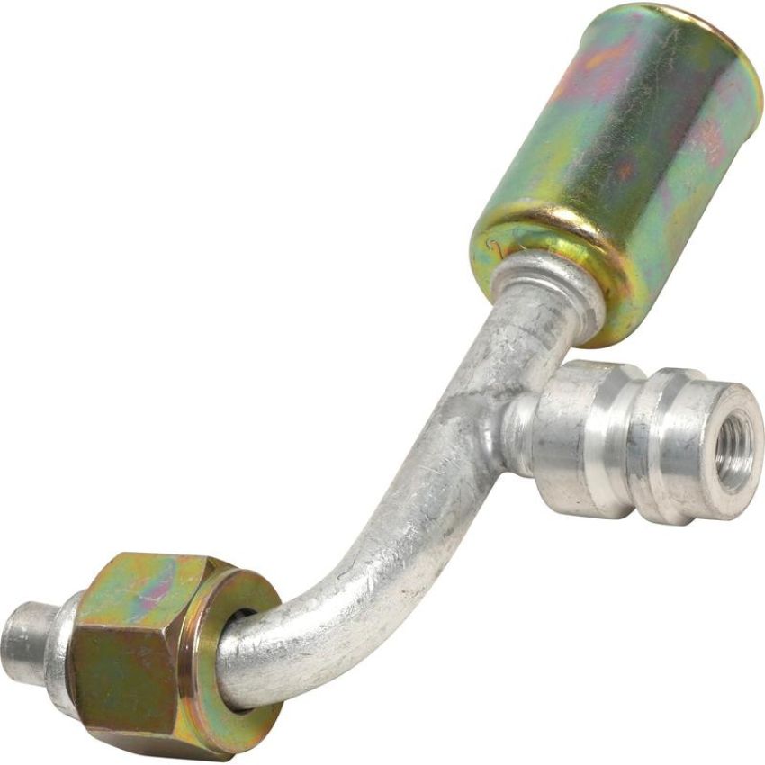 Universal Air Conditioning FT 3213C A/C Refrigerant Hose Fitting -- Alum. 90Âº Female Oring Beadlock Ftg. w/ Svc Port