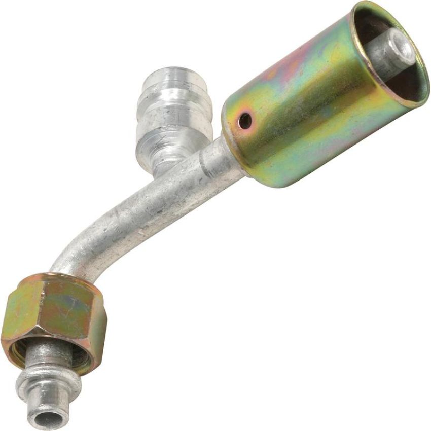 Universal Air Conditioning FT 3213C A/C Refrigerant Hose Fitting -- Alum. 90Âº Female Oring Beadlock Ftg. w/ Svc Port