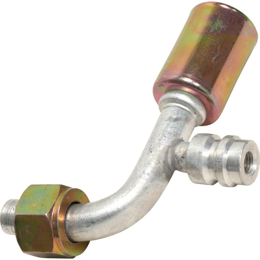 Universal Air Conditioning FT 3223C A/C Refrigerant Hose Fitting -- Alum. 90Âº Female Oring Beadlock Ftg. w/ Svc Port