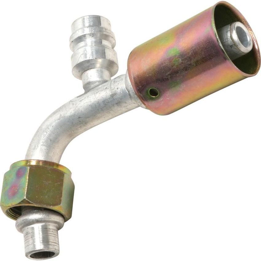 Universal Air Conditioning FT 3223C A/C Refrigerant Hose Fitting -- Alum. 90Âº Female Oring Beadlock Ftg. w/ Svc Port