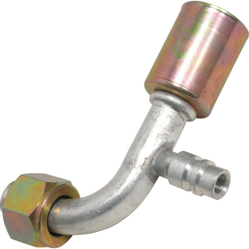Universal Air Conditioning FT 3233C A/C Refrigerant Hose Fitting -- Alum. 90Âº Female Oring Beadlock Ftg. w/ Svc Port