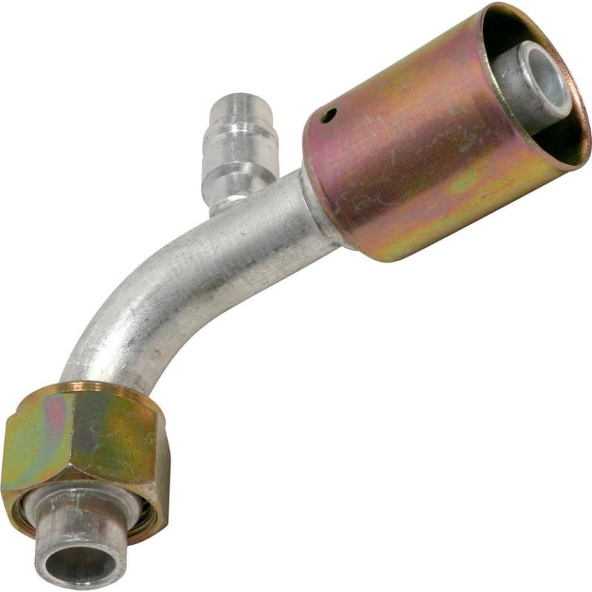 Universal Air Conditioning FT 3233C A/C Refrigerant Hose Fitting -- Alum. 90Âº Female Oring Beadlock Ftg. w/ Svc Port