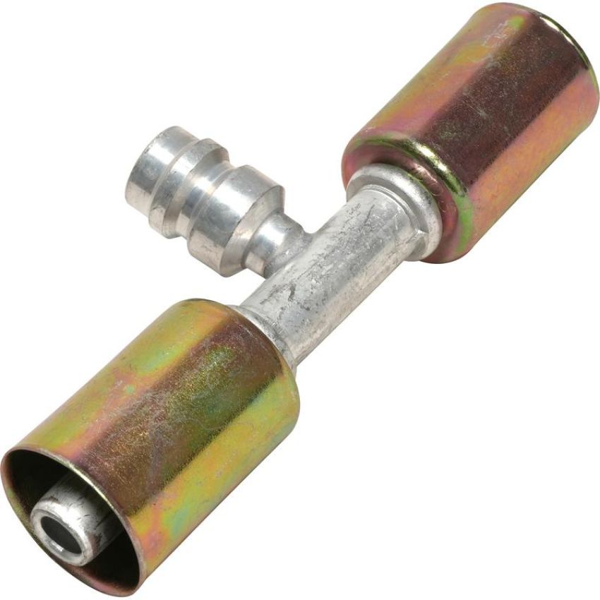 Universal Air Conditioning FT 6023C A/C Refrigerant Hose Fitting -- Aluminum Straight Beadlock Splicer w/ Service Port