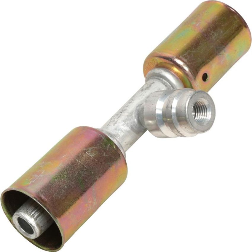 Universal Air Conditioning FT 6023C A/C Refrigerant Hose Fitting -- Aluminum Straight Beadlock Splicer w/ Service Port
