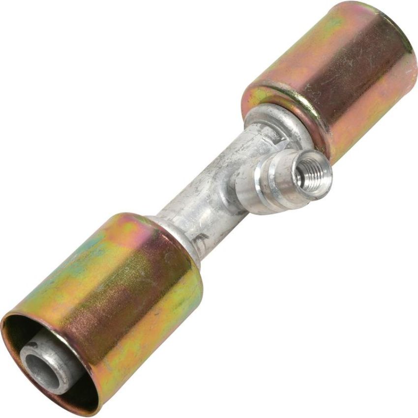 Universal Air Conditioning FT 6033C A/C Refrigerant Hose Fitting -- Aluminum Straight Beadlock Splicer w/ Service Port