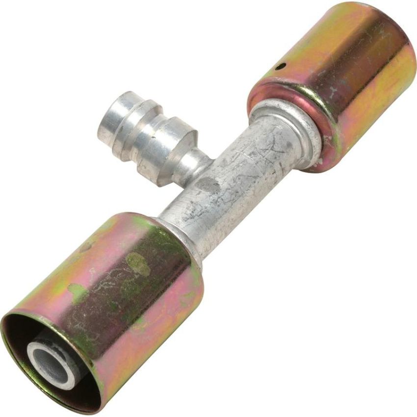 Universal Air Conditioning FT 6057C A/C Refrigerant Hose Fitting -- Aluminum Straight Beadlock Splicer w/ Service Port