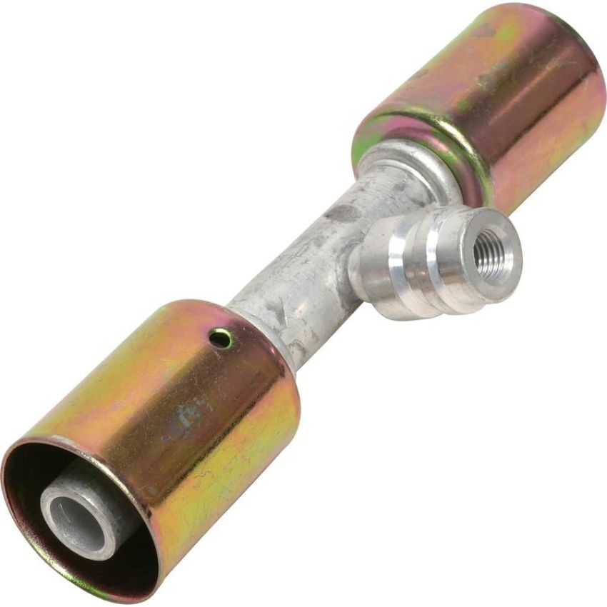 Universal Air Conditioning FT 6057C A/C Refrigerant Hose Fitting -- Aluminum Straight Beadlock Splicer w/ Service Port