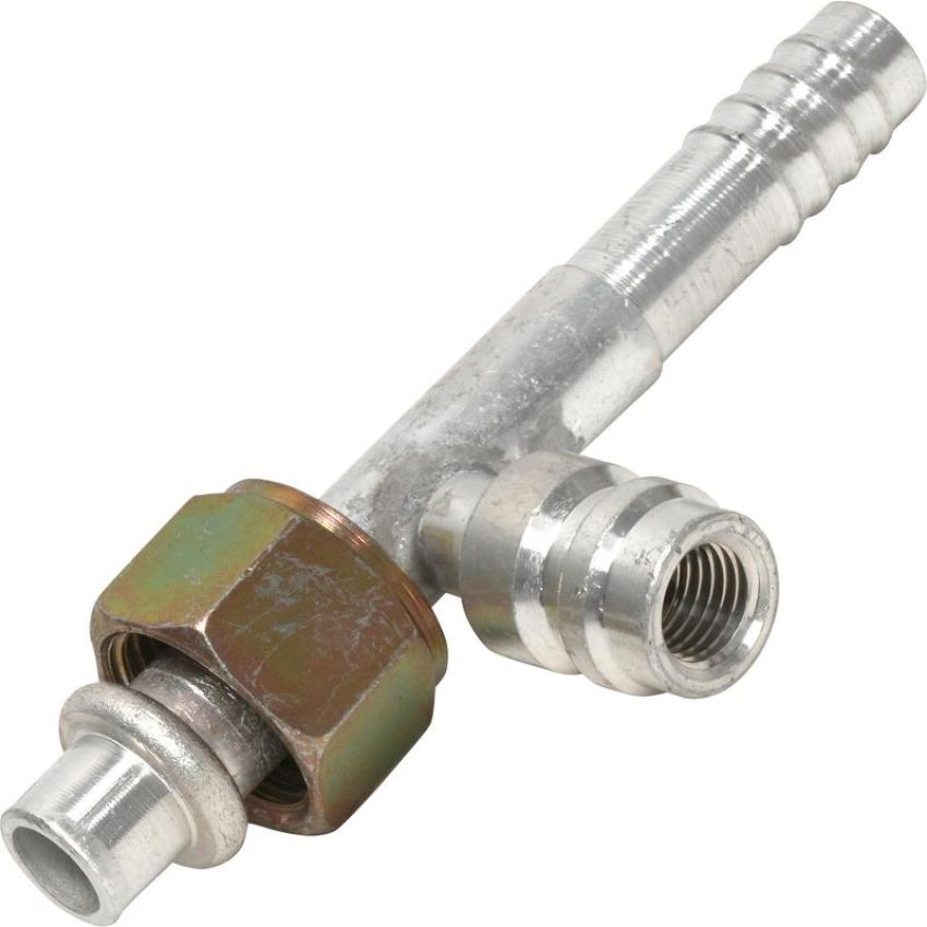 Universal Air Conditioning FT 7001C A/C Refrigerant Hose Fitting -- Aluminum Str. Female Oring Barb Ftg. w/ Svc Port